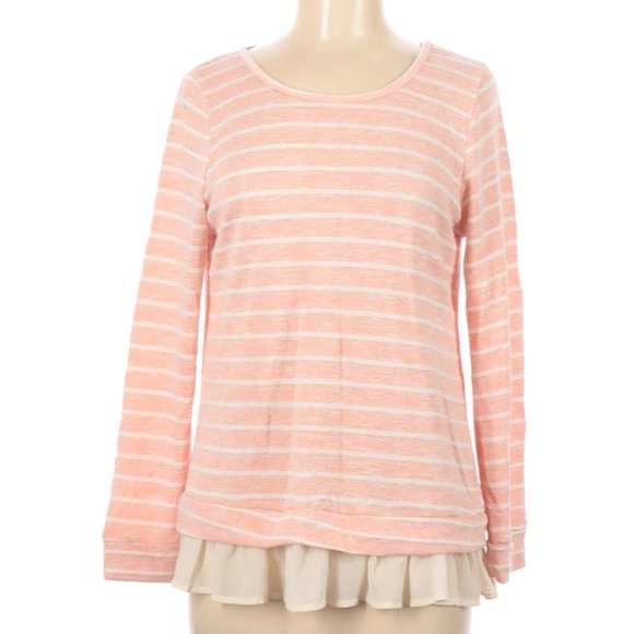 Ezra Pink Striped Ruffle Chiffon Back Blouse - Picture 1 of 3